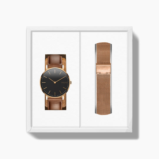 The Solar Classic Bundle | Black Dial - Rose Gold Case