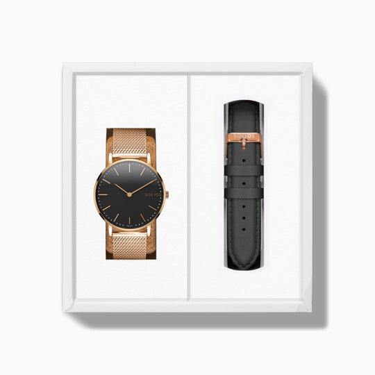 The Solar Classic Bundle | Black Dial - Rose Gold Case